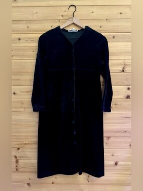 Vintage Smith & Hawken Medium Black Velvet Button Front Dress Gothic Witchy Fall